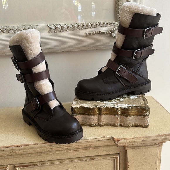 Aldo Mid Calf Faux Shearling Buckle Boots Sz 7 - Picture 6 of 7